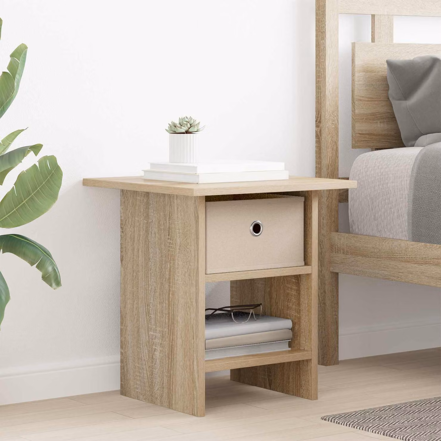 Comodino moderno vidaXL in legno ingegnerizzato color rovere sonoma, L 41 cm x P 40 cm x H 45 cm