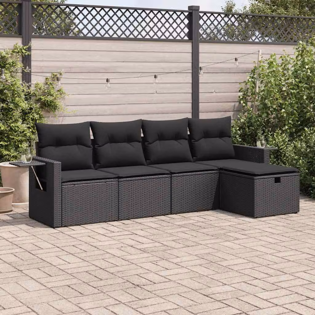 Set di divani da giardino vidaXL a forma di L composto da 5 pezzi con cuscini, colore nero
