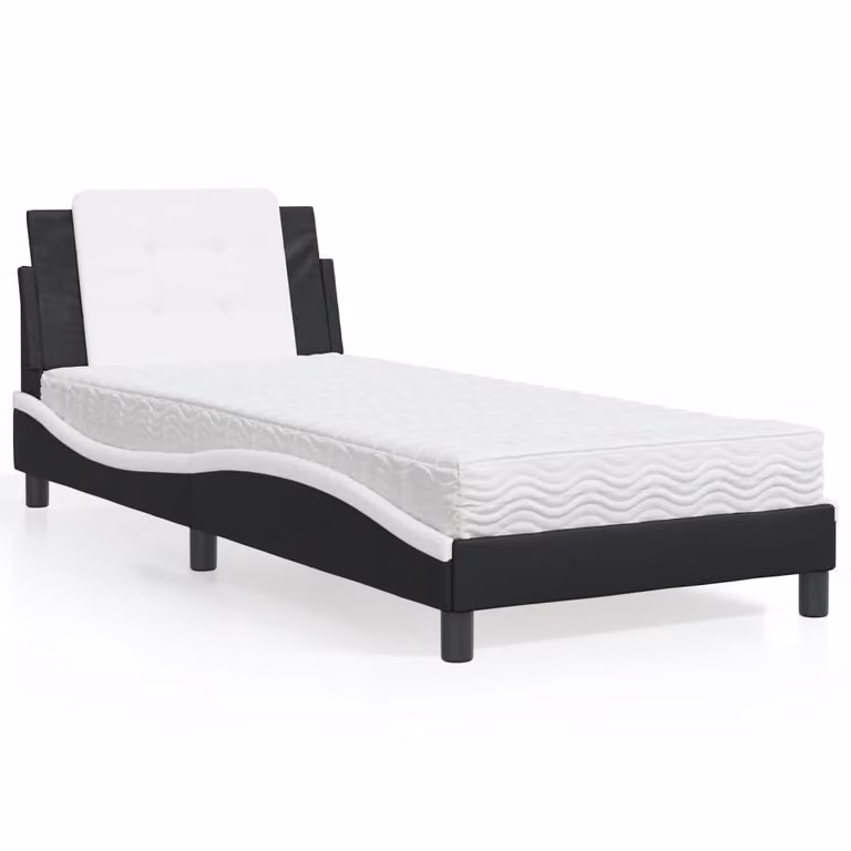 Letto con Materasso vidaXL Zadar Nero e Bianco in Similpelle e Tessuto L/P/H: 100 x 200 cm