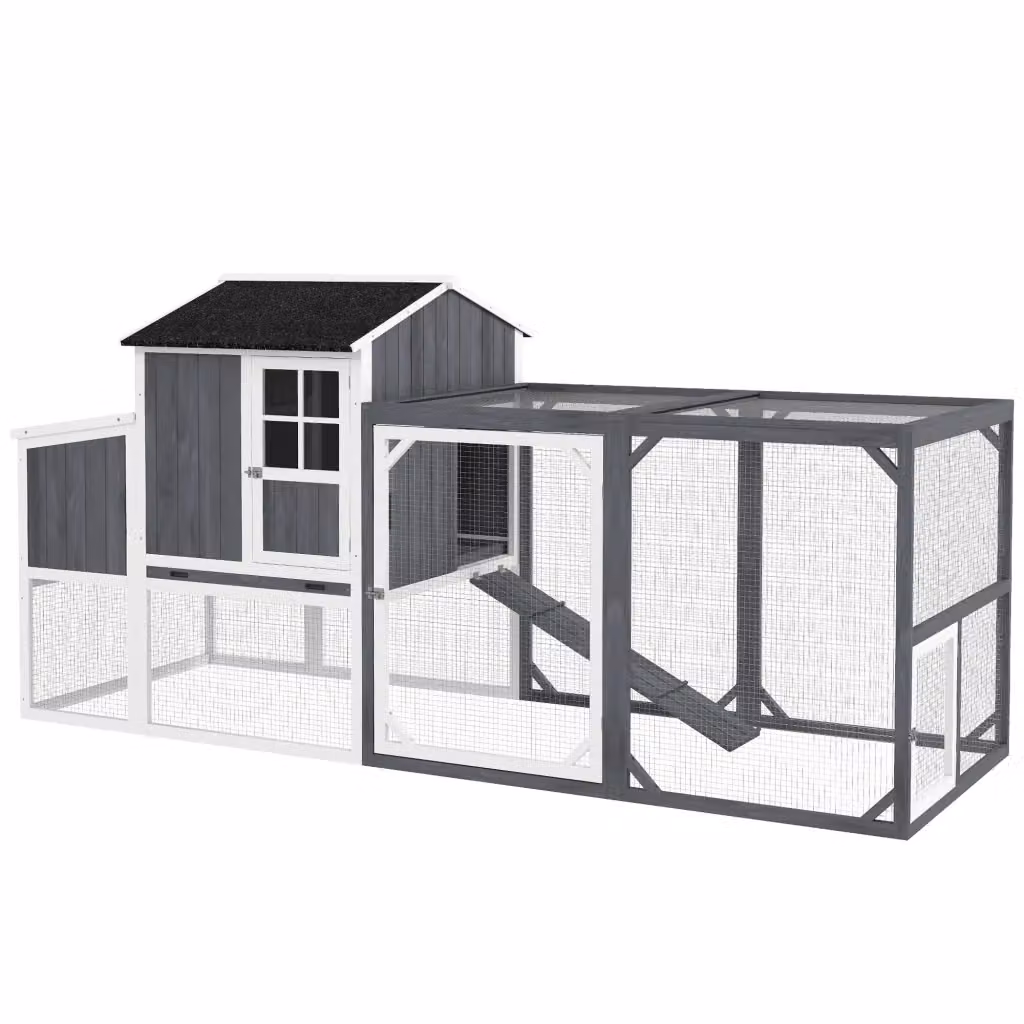 Pollaio con recinto XYLO in legno di abete grigio per 3-4 galline con 3 nidi e superficie di 1,9 m2 – 2