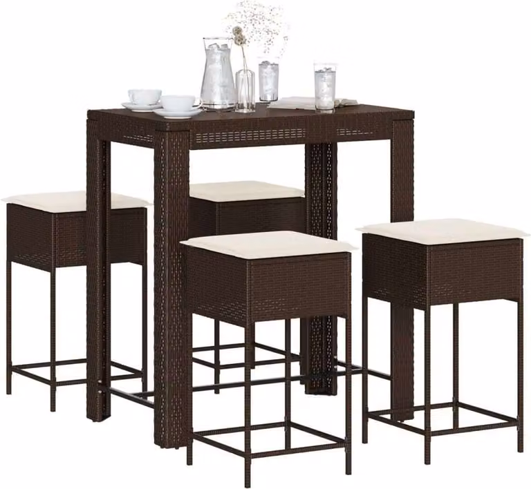 Maison Exclusive - Set da bar da giardino 5 pezzi con cuscini marroni in polyrattan