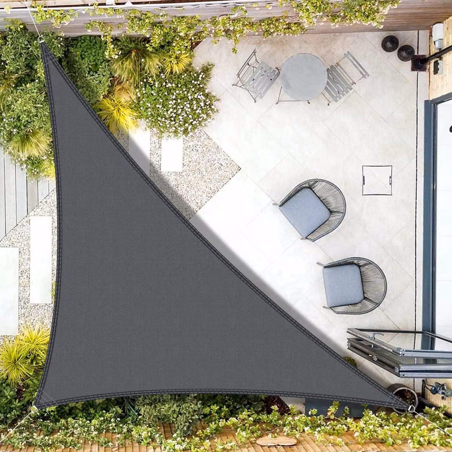 Telo ombreggiante triangolare, dimensioni 3x3x4,25 metri - Poliestere impermeabile - Colore antracite
