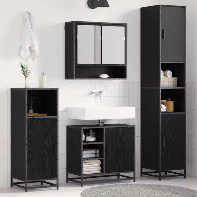Set di mobili per il bagno 3 pz Rovere Nero 3402440