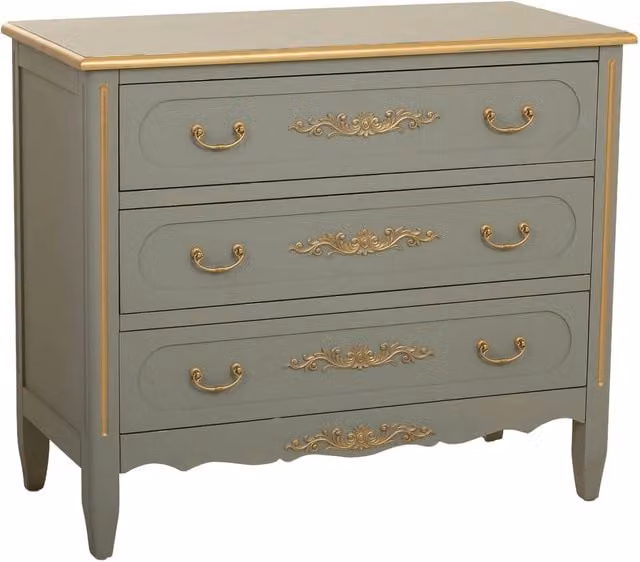 Cassettiera in legno con 3 cassetti verdi, 90x42x76h cm