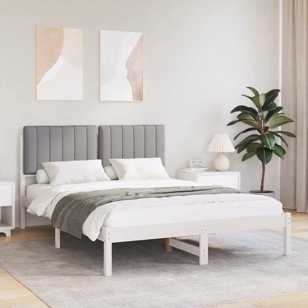 Letto con Testiera Rivestita vidaXL in Legno di Pino e Tessuto Grigio L/P/H: 140 x 190 x 84.5 cm – 1