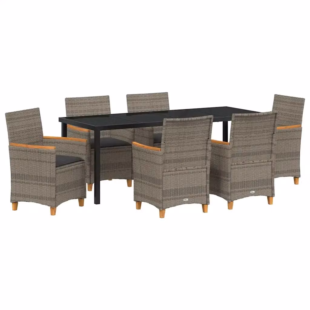 Set da pranzo per giardino e terrazzo vidaXL in polyrattan grigio con piano in vetro, 7 pezzi – 2