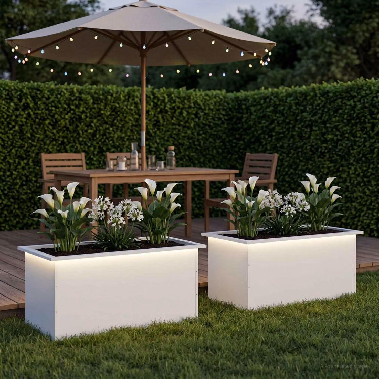 Set di 2 fioriere da giardino con LED vidaXL in acciaio, colore bianco, L: 80 cm, P: 50 cm, H: 48 cm