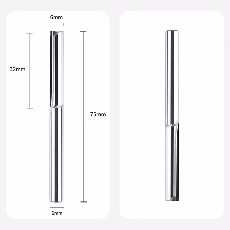 2 frese dritte, diametro 6 mm, lunghezza di taglio 32 mm, fresa a gambo in metallo duro per legno, MDF e acrilico