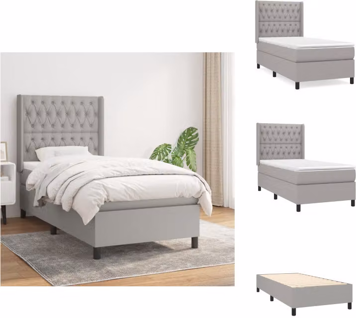vidaXL Letto a molle con materasso grigio chiaro 90x190 cm in tessuto - Letti & strutture letto