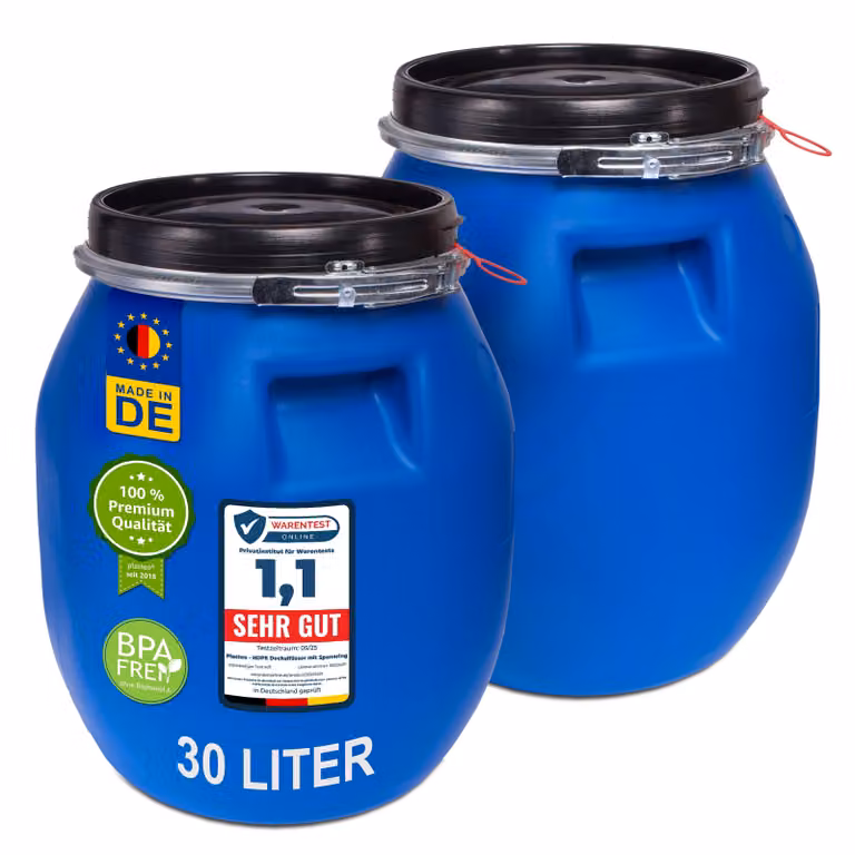 plasteo® 2 pezzi 30 litri barile con coperchio a collo largo barile di alimentazione barile di plastica barile di stoccaggio barile da campeggio barile da trasporto barile mash tun barile da pioggia ermetico