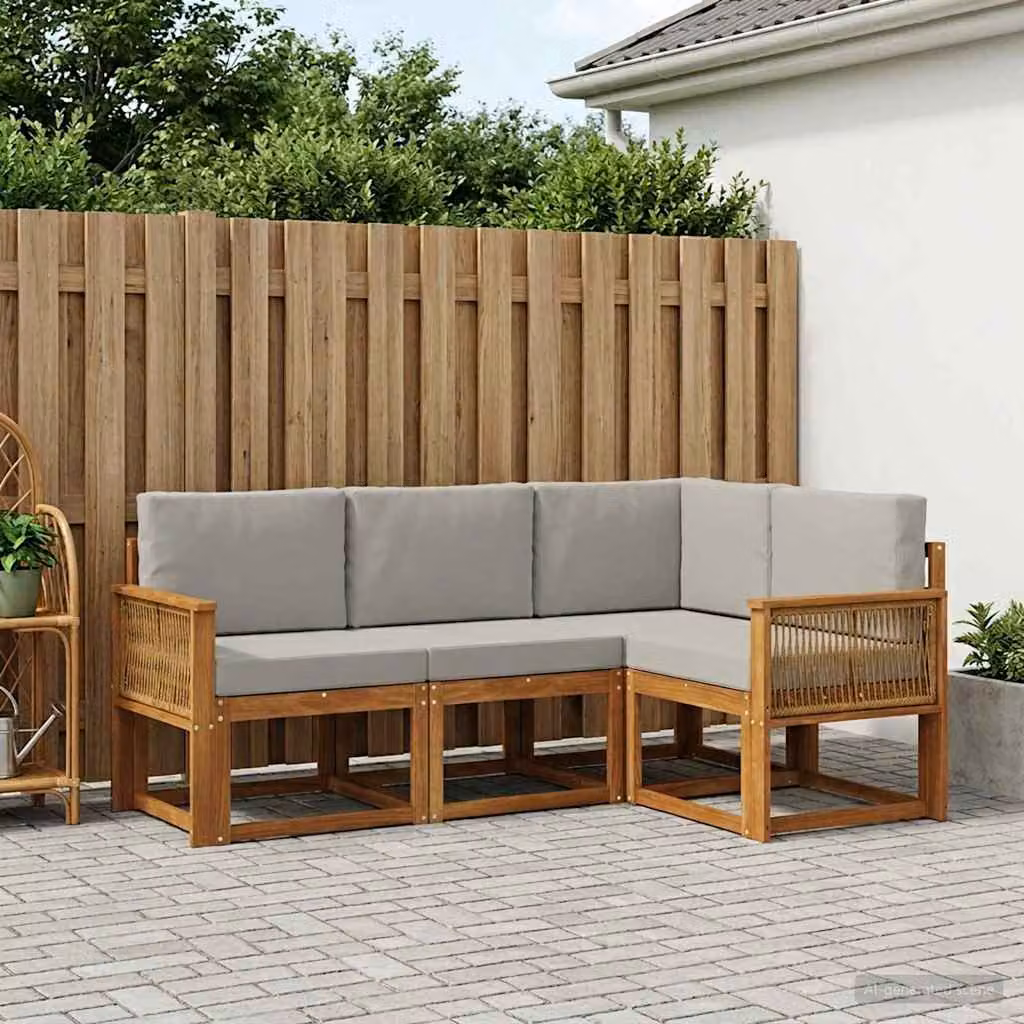 Set di divani da esterno vidaXL 4 pz in legno di acacia con cuscini, design moderno a L, beige e grigio