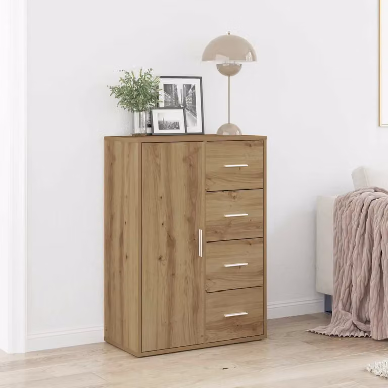 Credenza moderna vidaXL in legno color rovere e argento L: 60 cm, P: 31 cm, H: 84 cm