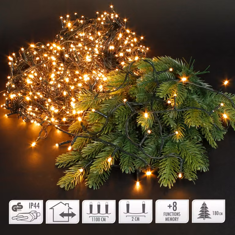Catena luminosa a grappolo di LED bianco caldo chiaro 11 m IP44
