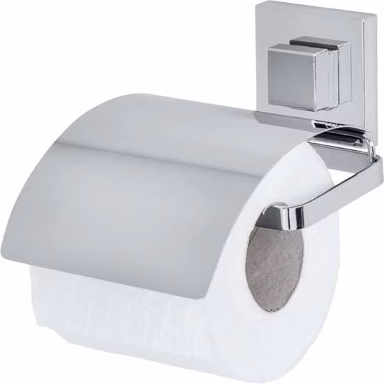 Supporto per WC con coperchio Vacuüm-Loc Wenko in metallo argento con fissaggio adesivo