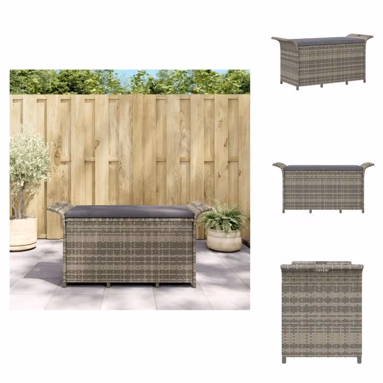 vidaXL Panca da giardino con cuscini grigio 116x46x57 cm in poly rattan - Panche da giardino