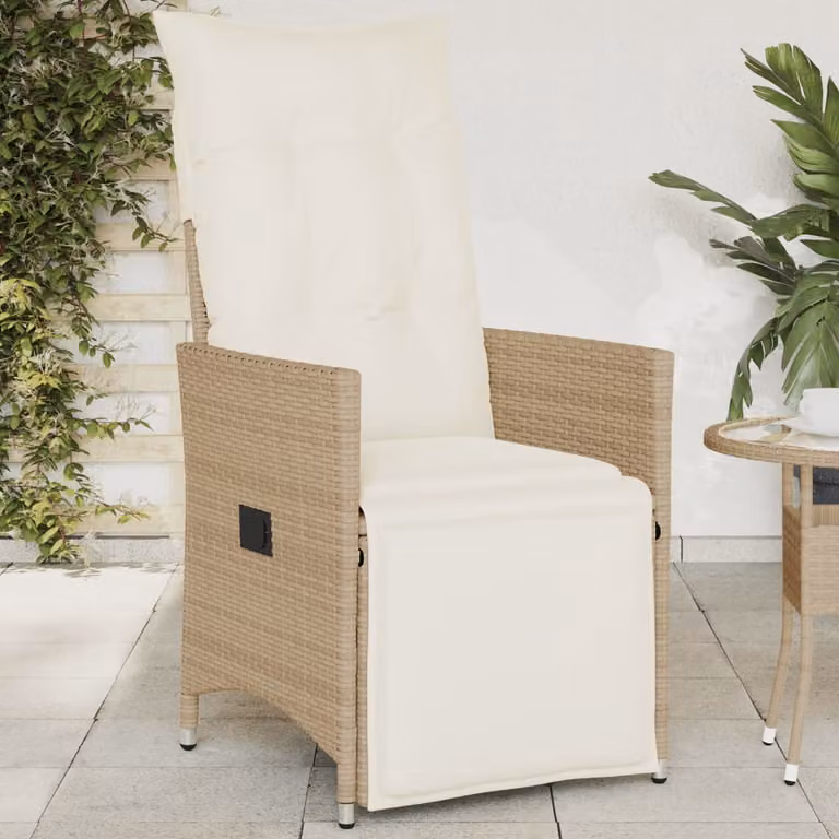 Sedia reclinabile da giardino vidaXL in polyrattan con cuscini beige e struttura in metallo