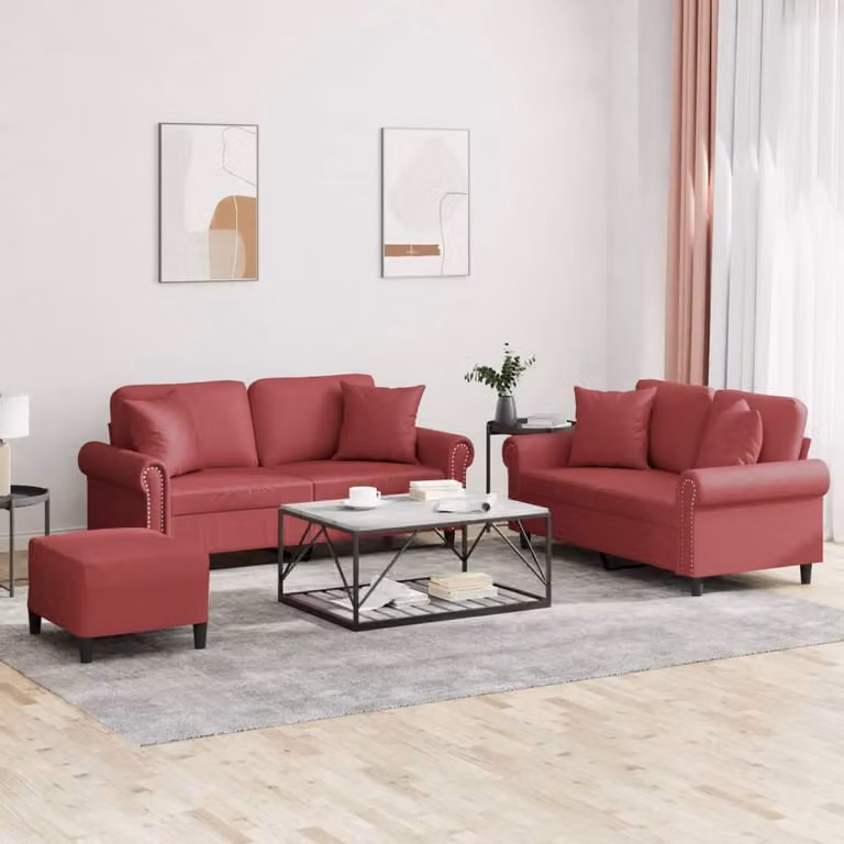 Set di divani 3 pezzi vidaXL in similpelle rossa con cuscini per il tuo soggiorno moderno