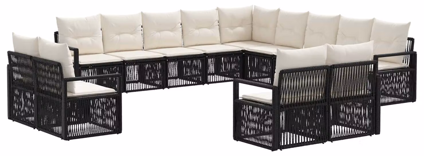 Set da giardino composto da 13 pezzi, in rattan sintetico nero