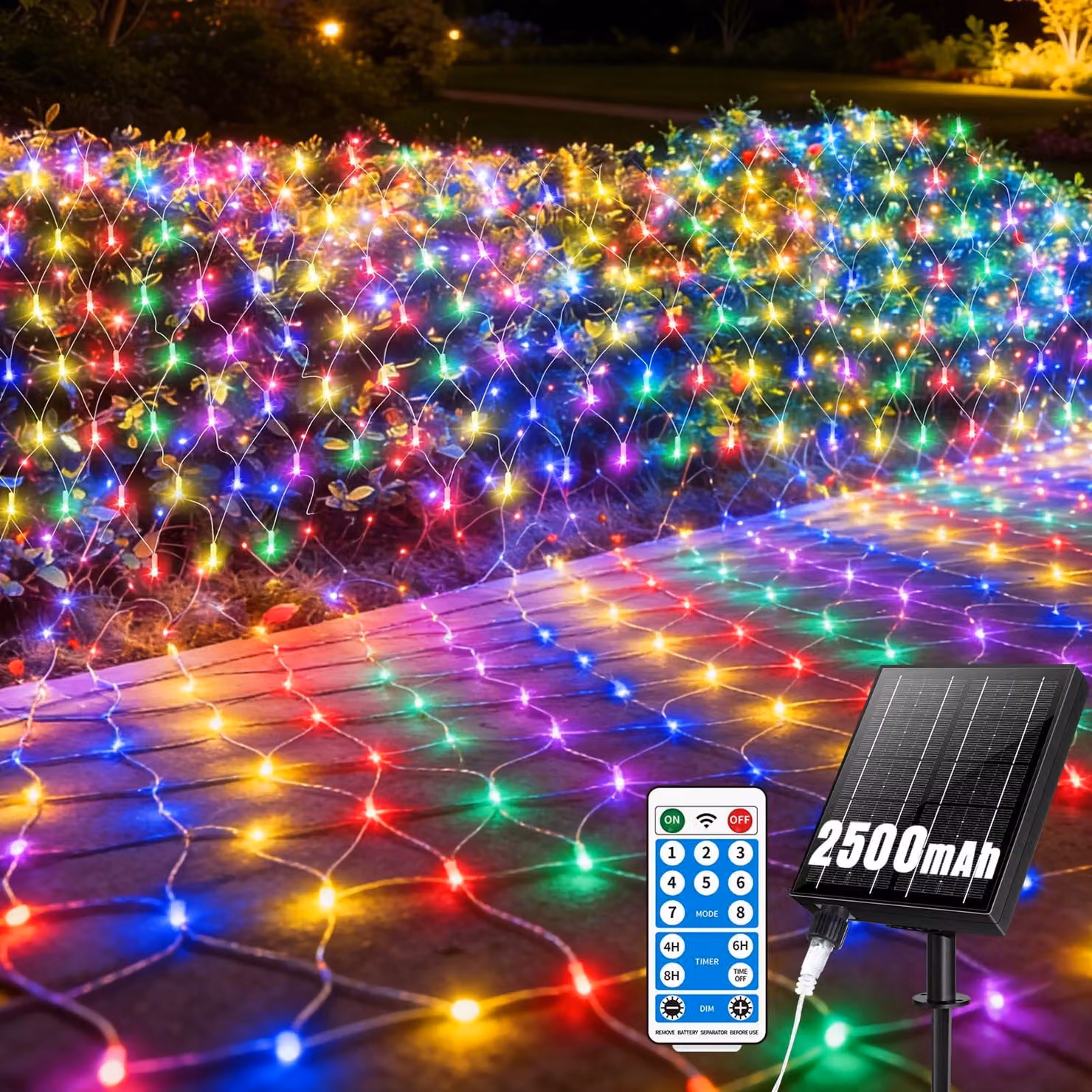 Catena luminosa solare, dimensioni 3x2 metri, 204 LED, batteria da 2500 mAh, 8 modalità, timer