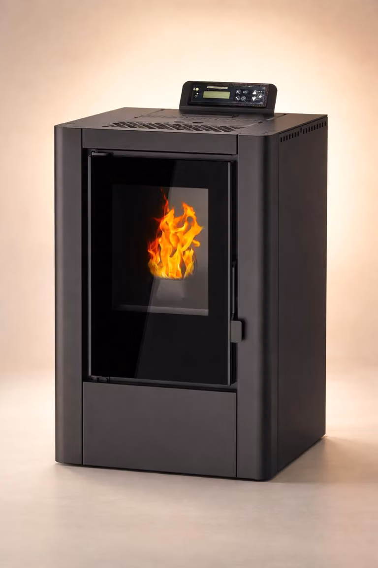 NEMAXX® P6Mi Stufa a pellet 6 kW,A+,120 m³,pulizia automatica,ECO,programma settimanale,telecomando,WiFi Ready,protezione surriscaldamento,Nero