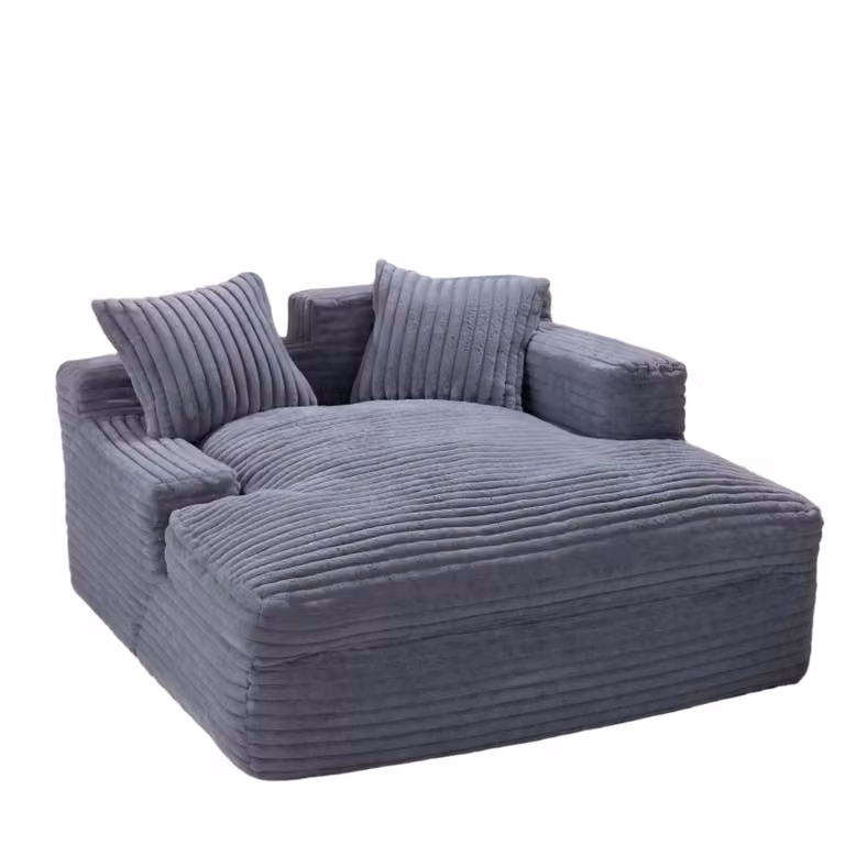 PillowPalette - Divano Lazy in tessuto cordonato con cuscini, divano da pavimento 135 x 152 x 80 cm, poltrona letto con funzione letto, poltrona chaise longue, grigio