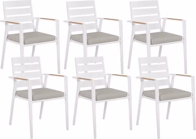 Set di 6 sedie da giardino BELIANI con struttura in metallo bianco e cuscini grigi, design moderno e impilabile