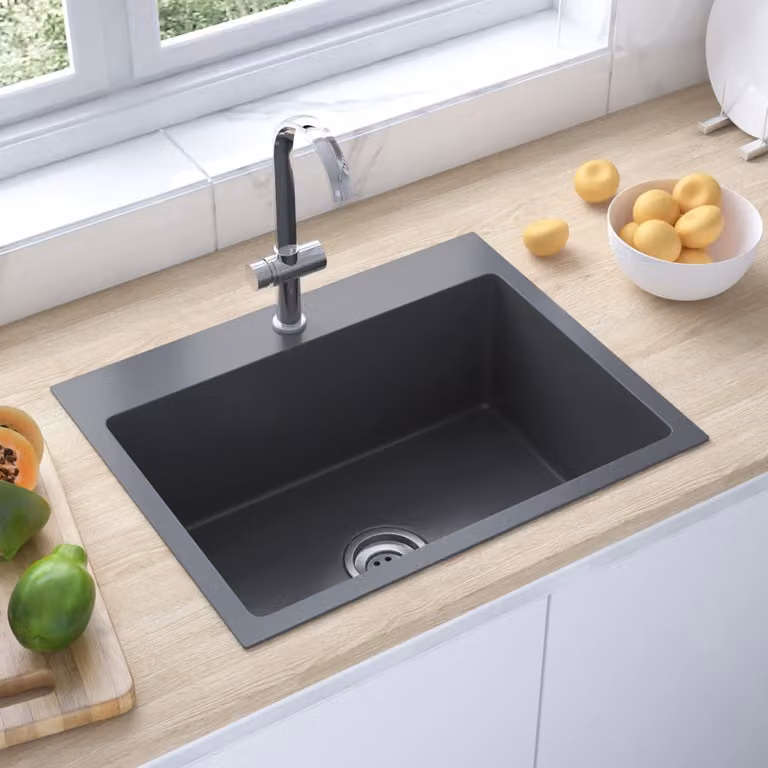 The Living Store Lavello da incasso a mano in acciaio inox nero