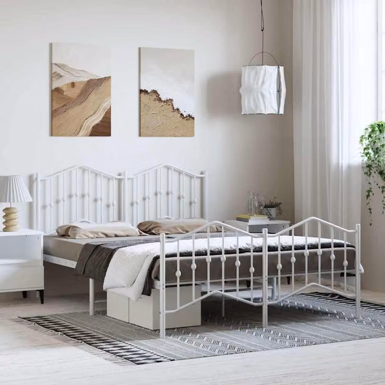 Giroletto vidaXL con testiera e pediera in metallo bianco L 135 cm x P 190 cm