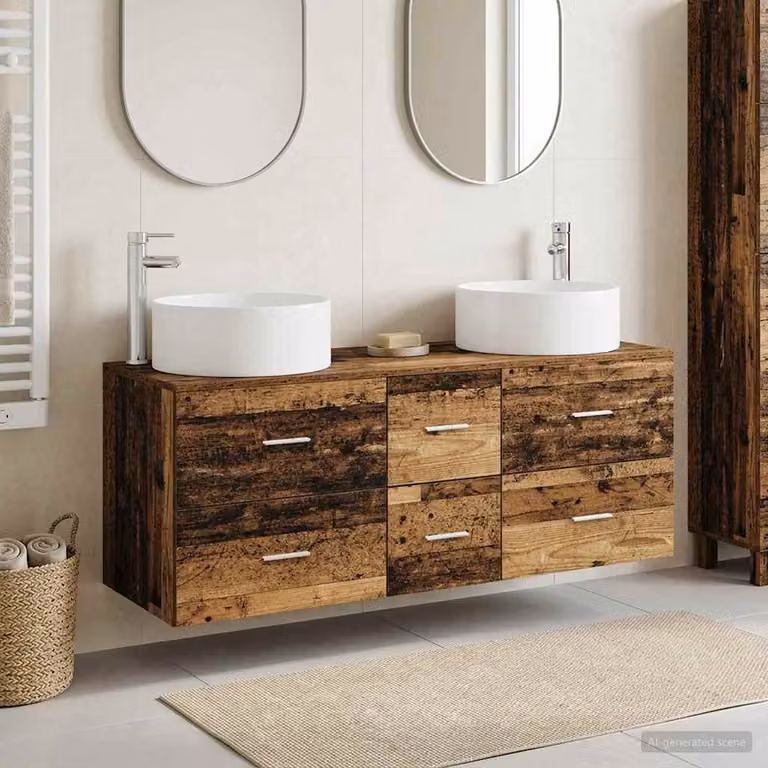 Set di mobili da bagno moderno vidaXL in legno marrone, 3 pezzi