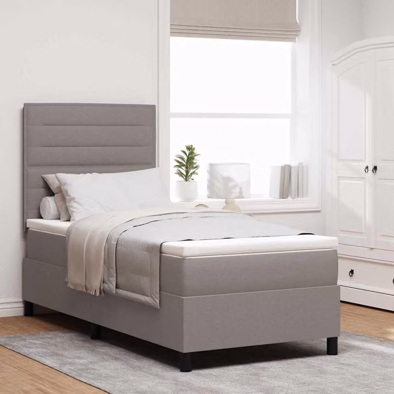 Maison Exclusive - Letto boxspring con strisce luminose a LED, color taupe, 90 x 200 cm, rivestimento in tessuto