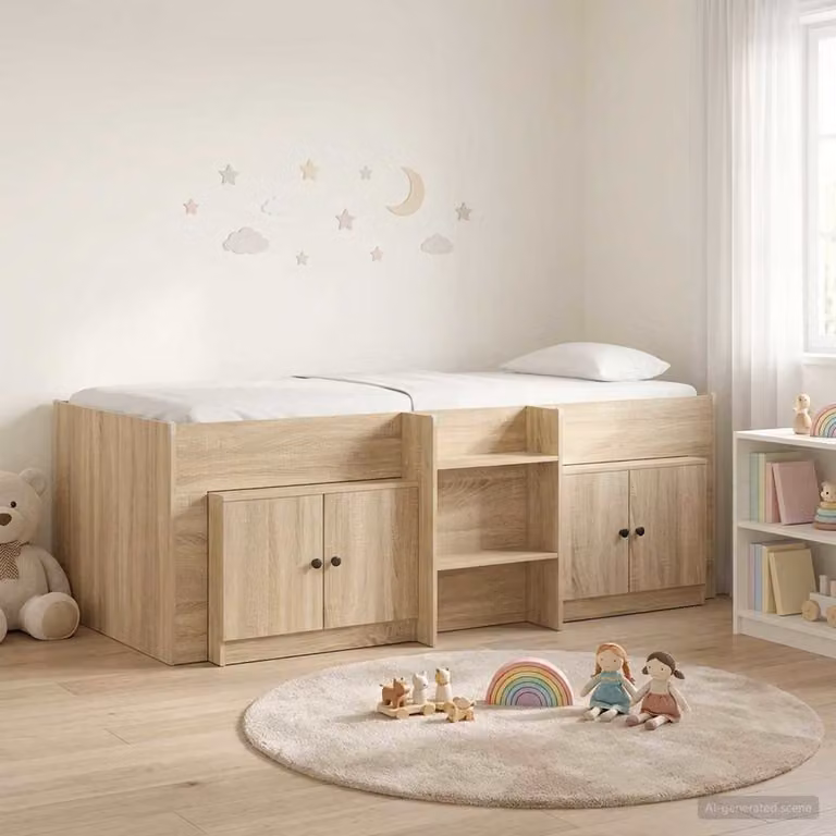 vidaXL Struttura Letto Loft con Mobile e Compartimenti Laterali in Rovere, L/P/H: 203 x 90 x 111 cm