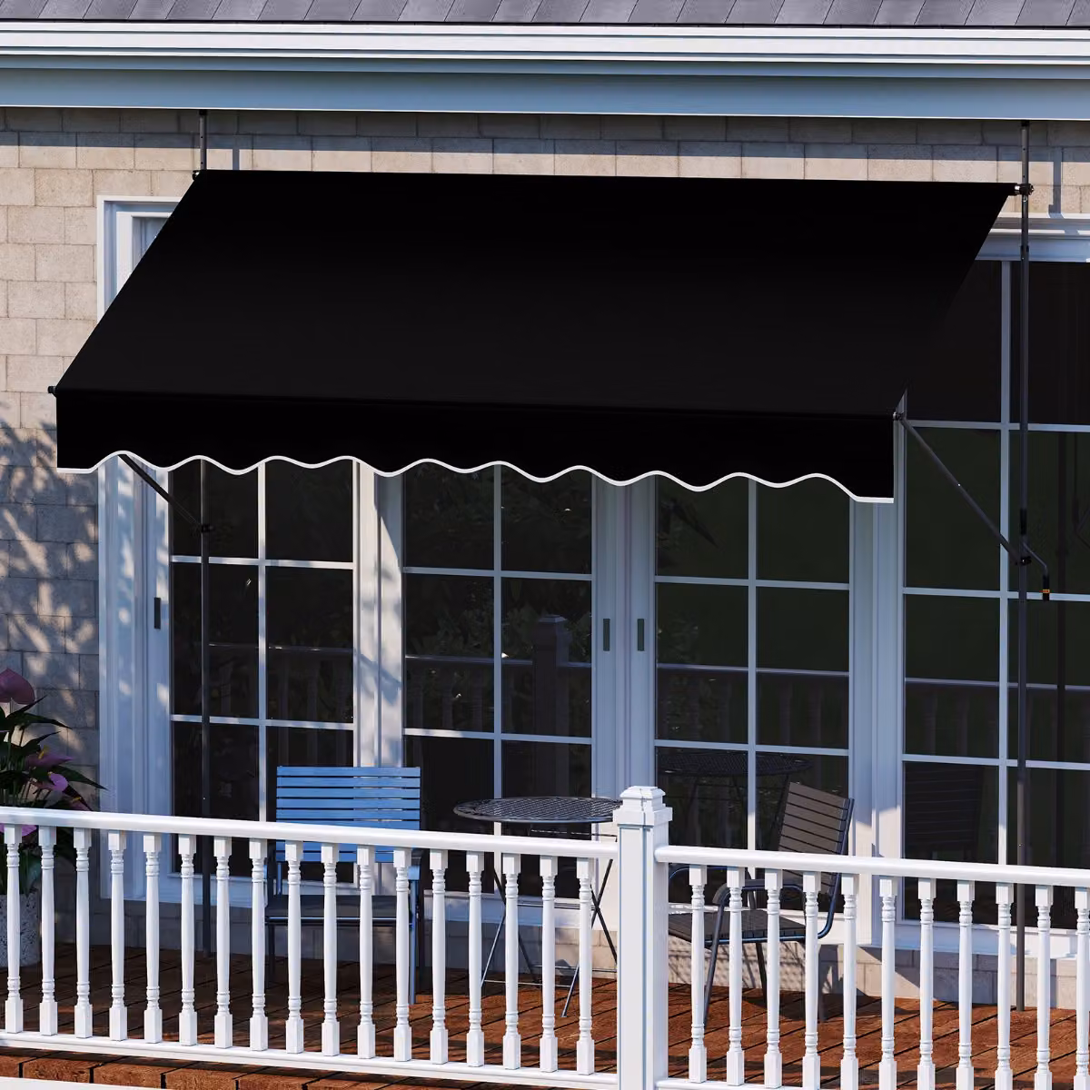 Tenda da sole regolabile per esterni Costway con manovra a bracci pieghevoli, montaggio a parete, colore Nero, L: 300 cm, H: 210-300 cm