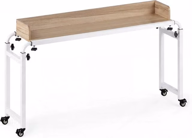 Scrivania mobile per letto matrimoniale con altezza regolabile e ruote, piano in MDF laminato naturale e telaio in metallo nero – 1