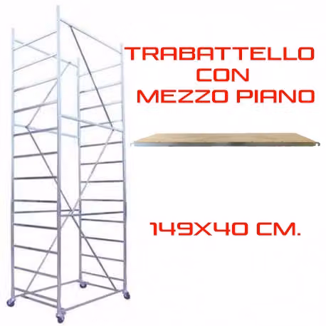 Trabattello Maxi Tris Piscopiello Ponteggi in acciaio nero e argento, Altezza: 5.10 m