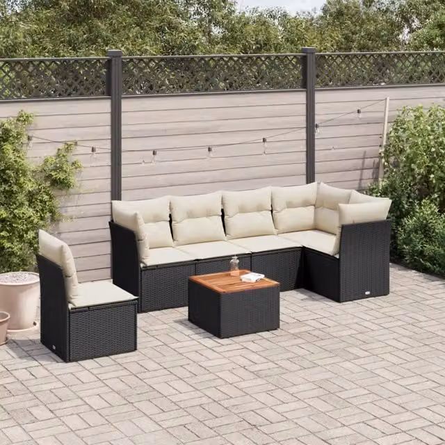 Set Divani da Giardino con Cuscini 7pz Nero Polyrattan 3223662