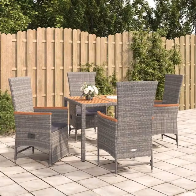Set da Pranzo da Giardino 5 pz con Cuscini in Polyrattan Grigio 3157548