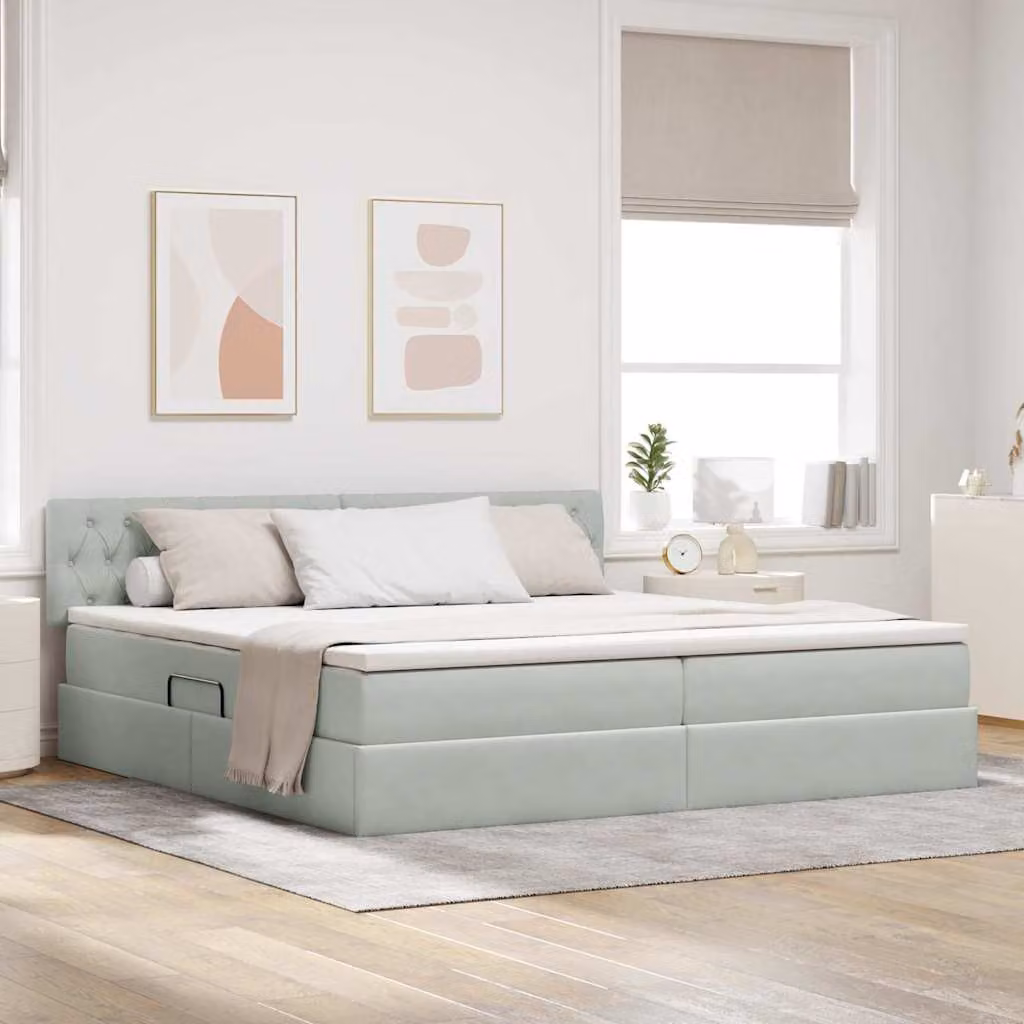 Letto con contenitore vidaXL in velluto grigio chiaro L/P/H: 200 x 200 x 204 cm