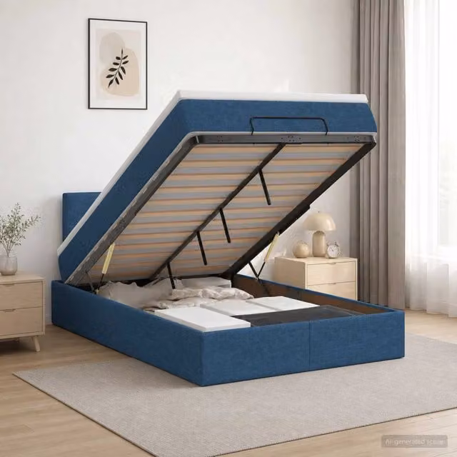 Letto ottomano moderno vidaXL con contenitore a sollevamento, colore blu e bianco, L/P/H: 120 x 200 x 88 cm – 1