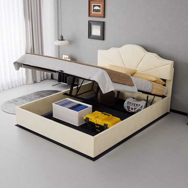 Letto imbottito 90x200 cm, bianco, con funzione di ricarica USB-C, illuminazione LED, 2 cassetti e poggiatesta regolabile in altezza