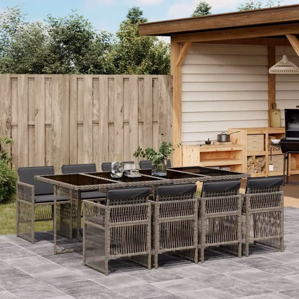 Maison Exclusive - Set da Pranzo da Giardino 9 pz con Cuscini in Polyrattan Grigio