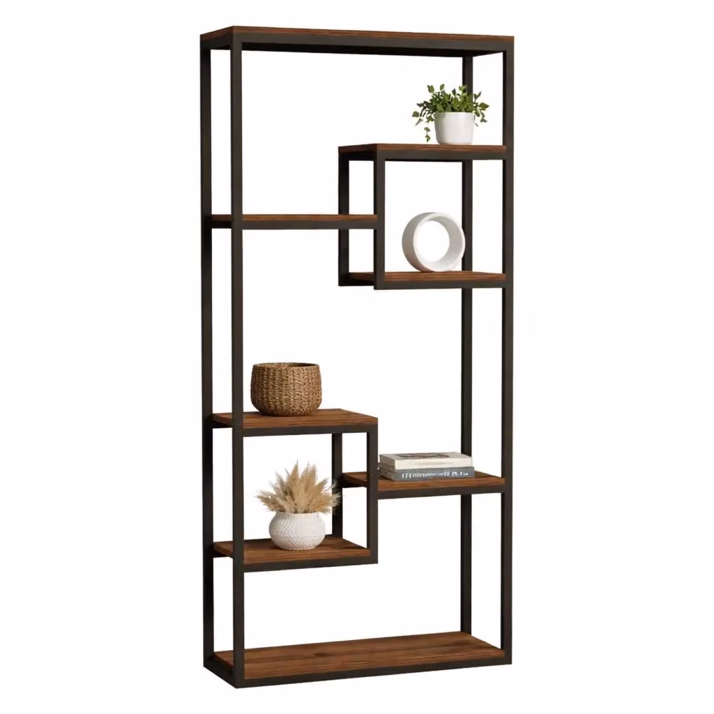 Libreria DMORA con 6 Ripiani in Metallo e Legno, Design Moderno, Nero e Marrone, L: 85 cm, P: 29 cm, H: 182 cm – 2
