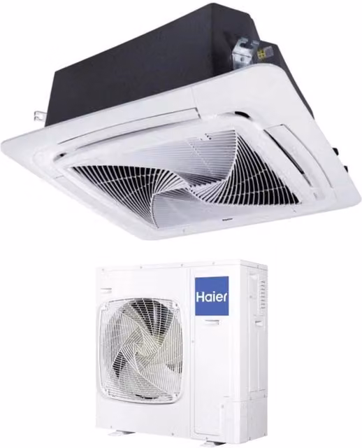 Climatizzatore Condizionatore a Cassetta Haier Round Flow 48000 Btu ABH140K1ERG Trifase R-32 con Pannello Bianco e Wi-Fi Integrabile
