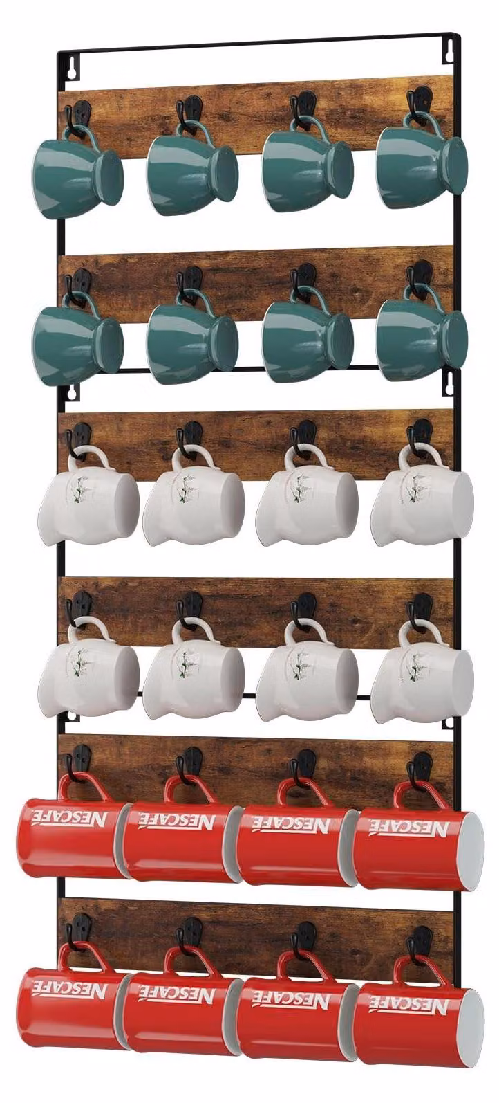 Porta tazze da parete, set di 3 supporti in legno per tazze da caffè