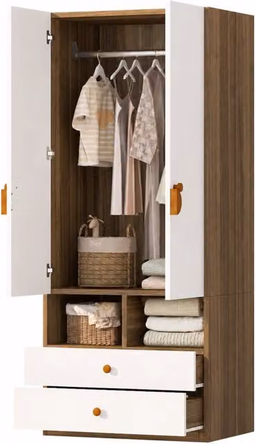 Armadio a 2 ante 70x50x170 cm con 2 cassetti e vani; in MDF e compensato
