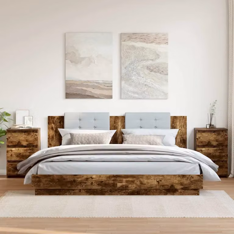 Set di 2 comodini vidaXL in legno multistrato e MDF colore rovere fumo, L 40 cm x P 35 cm x H 62,5 cm