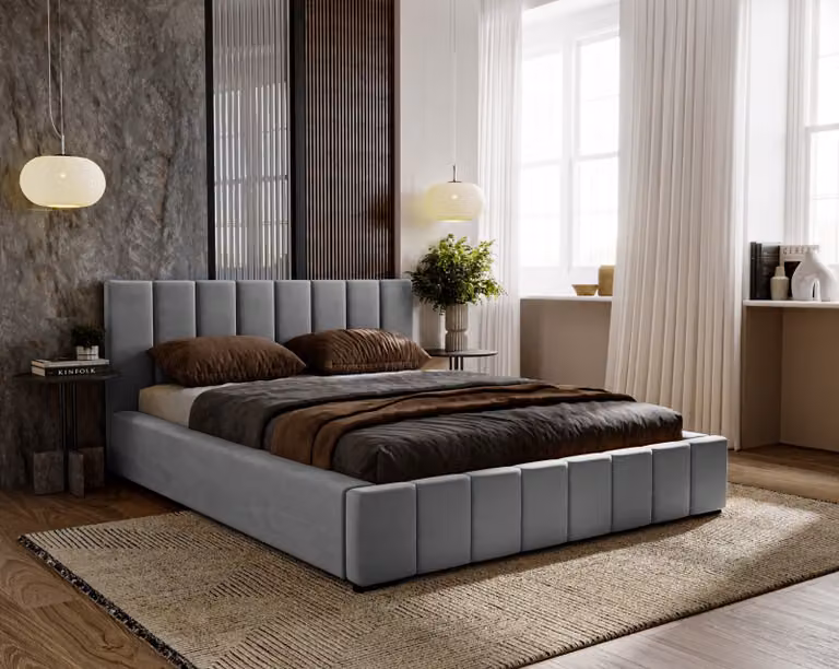 Letto imbottito Nero con materasso a molle insacchettate Salsa incluso, 120x200 cm, letto matrimoniale con contenitore e rete a doghe in legno, tessuto in velluto: grigio