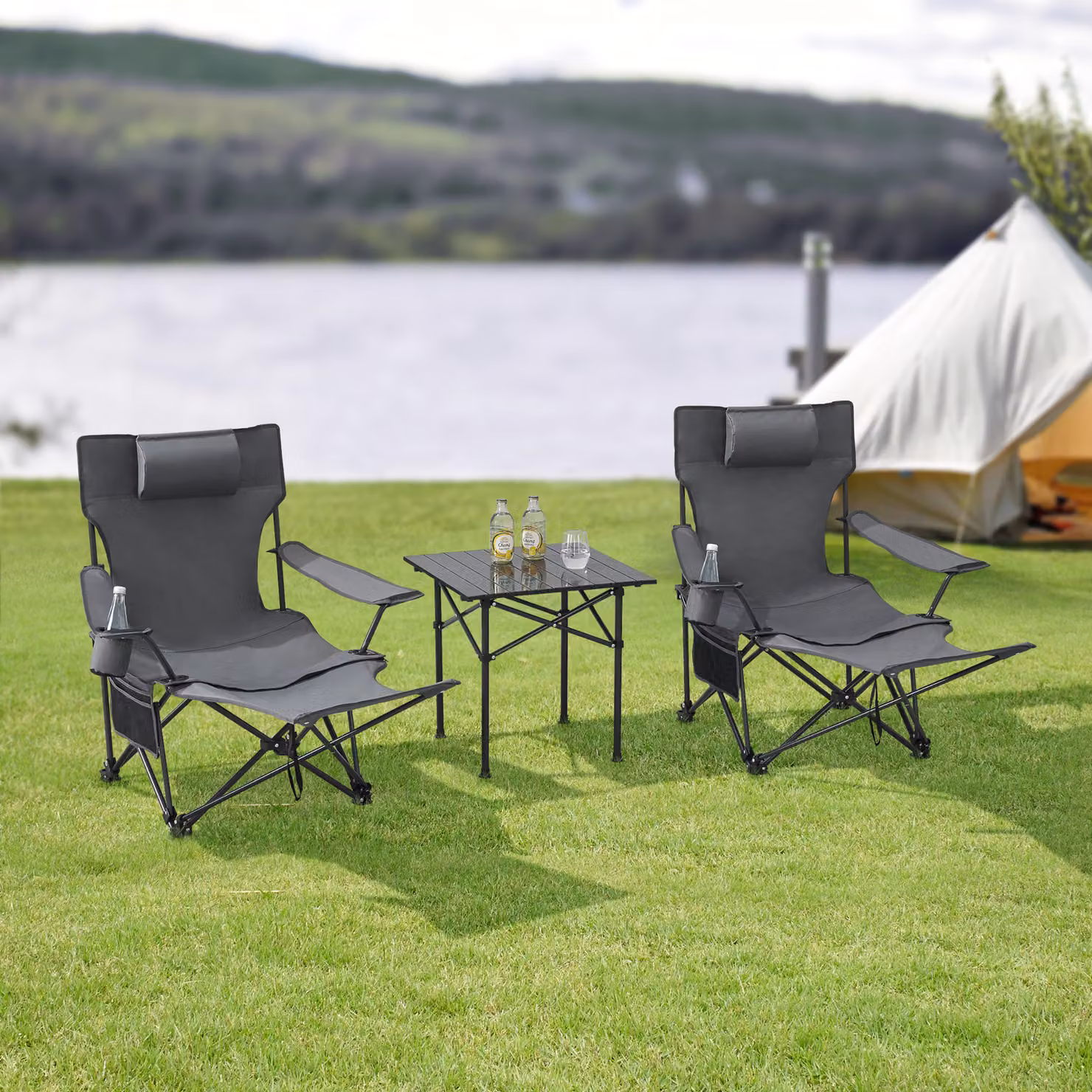 Set di mobili da giardino 'Bellante' 3 pezzi in tessuto grigio