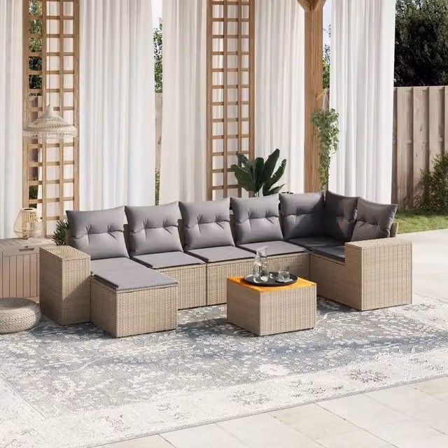 Set Divano da Giardino 8 pz con Cuscini Beige in Polyrattan 3225555