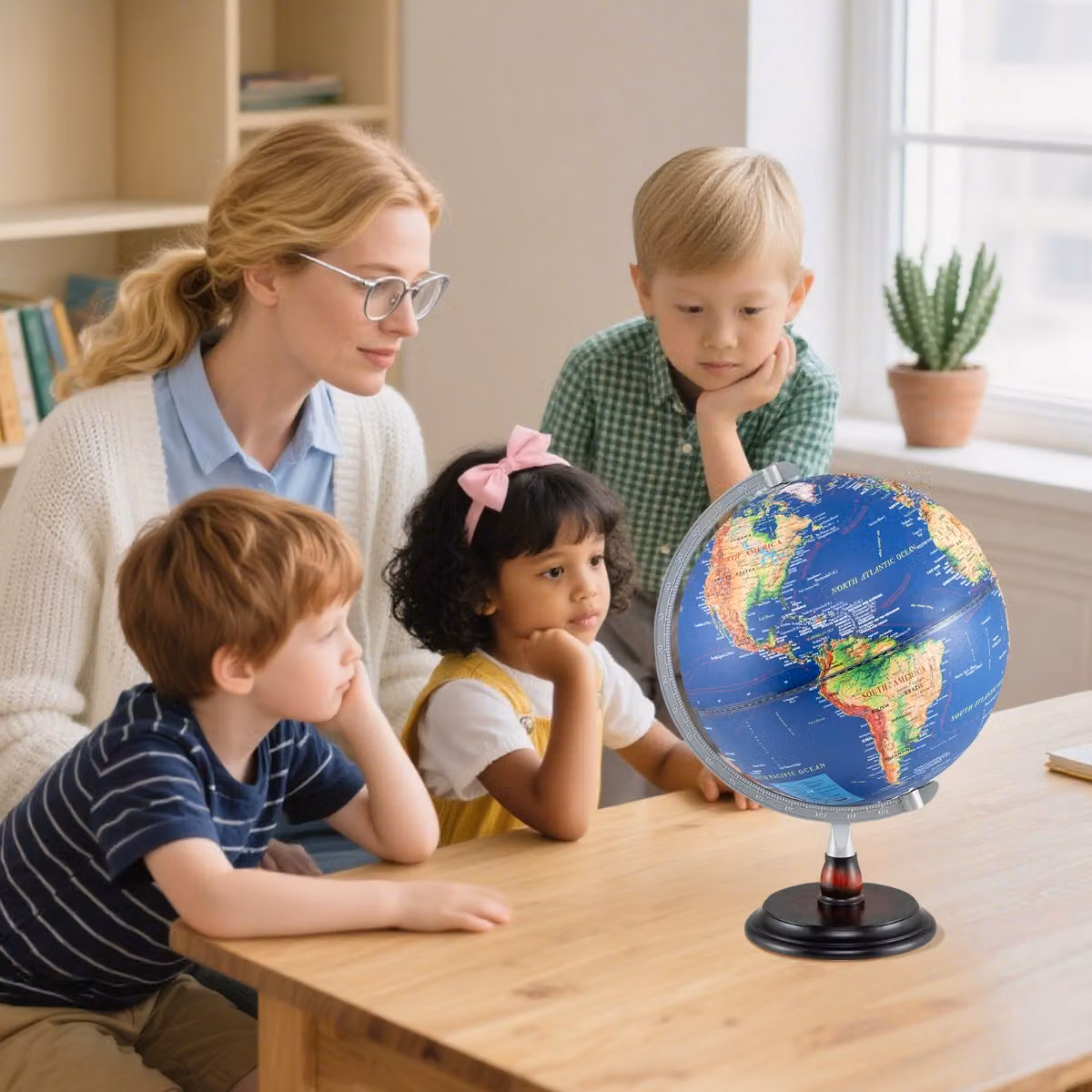 Globo terrestre decorativo Costway con supporto in legno e mappa multicolore per bambini e adulti