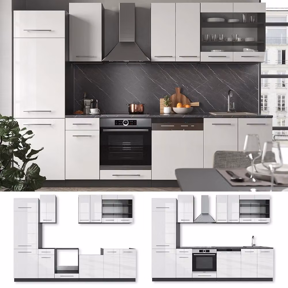 Cucina componibile moderna Fame-Line Vicco Bianco lucido e Antracite L: 300 cm – 2